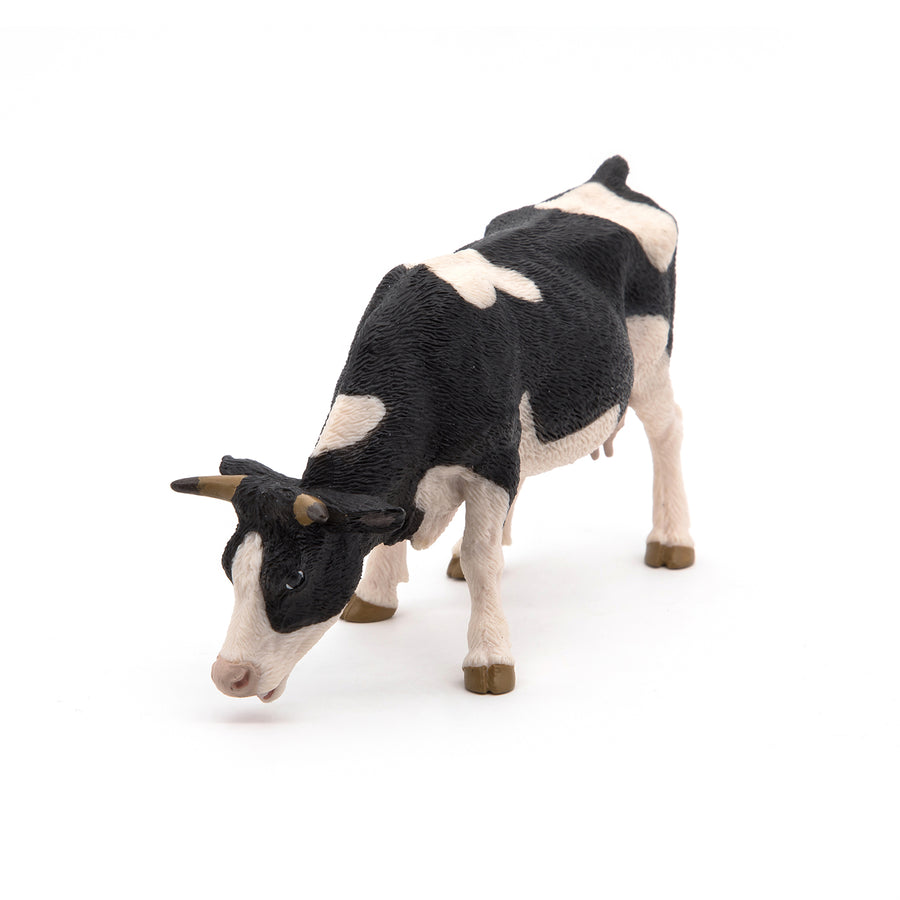 Figurine Vache noire et blanche broutant Papo en PVC, Collection Vie à la ferme, jouet éducatif idéal pour enfants et collectionneurs