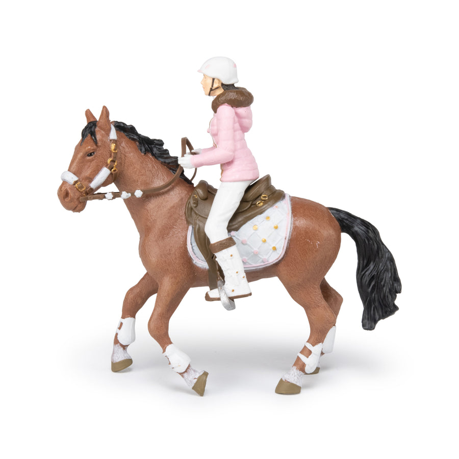 Figurine Cheval de la cavalière fashion hiver Papo en PVC, Collection chevaux, jouet éducatif idéal pour enfants et collectionneurs