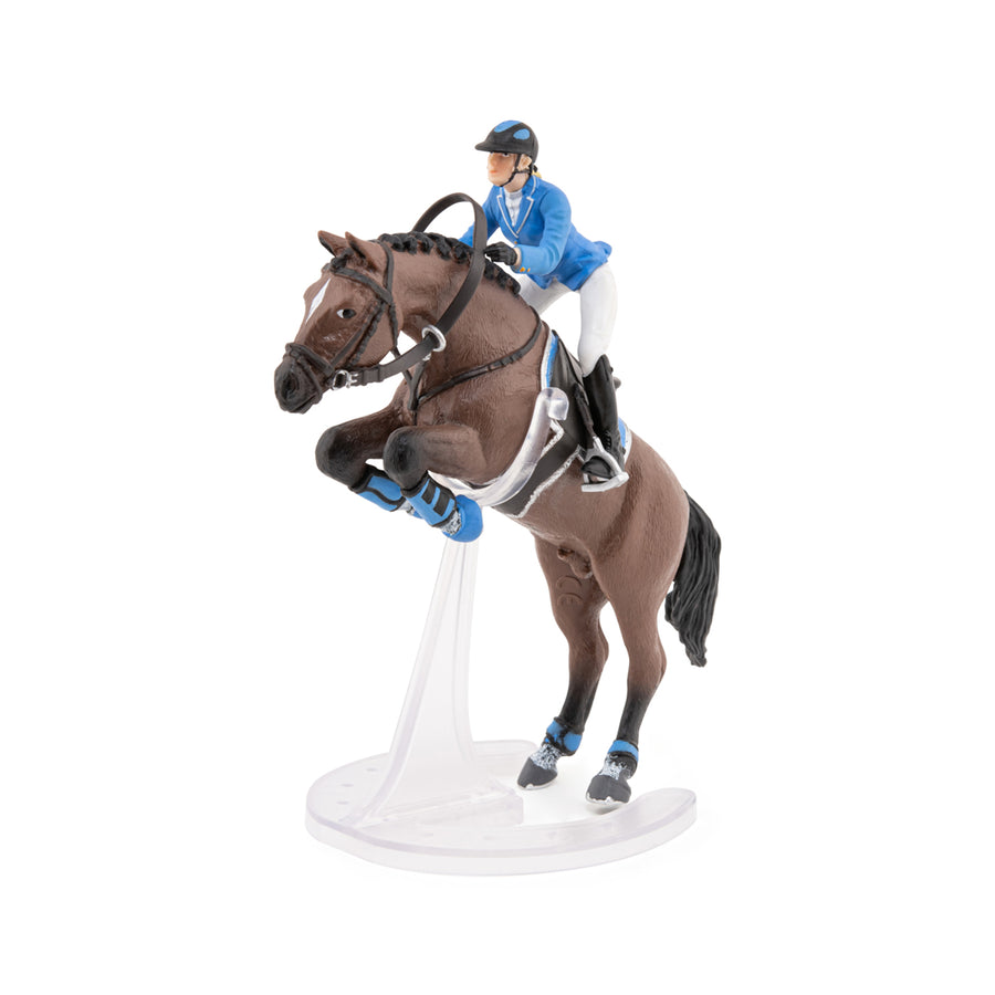 Figurine Cheval de saut d'obstacle et sa cavalière Papo en PVC, Collection chevaux, jouet éducatif idéal pour enfants et collectionneurs